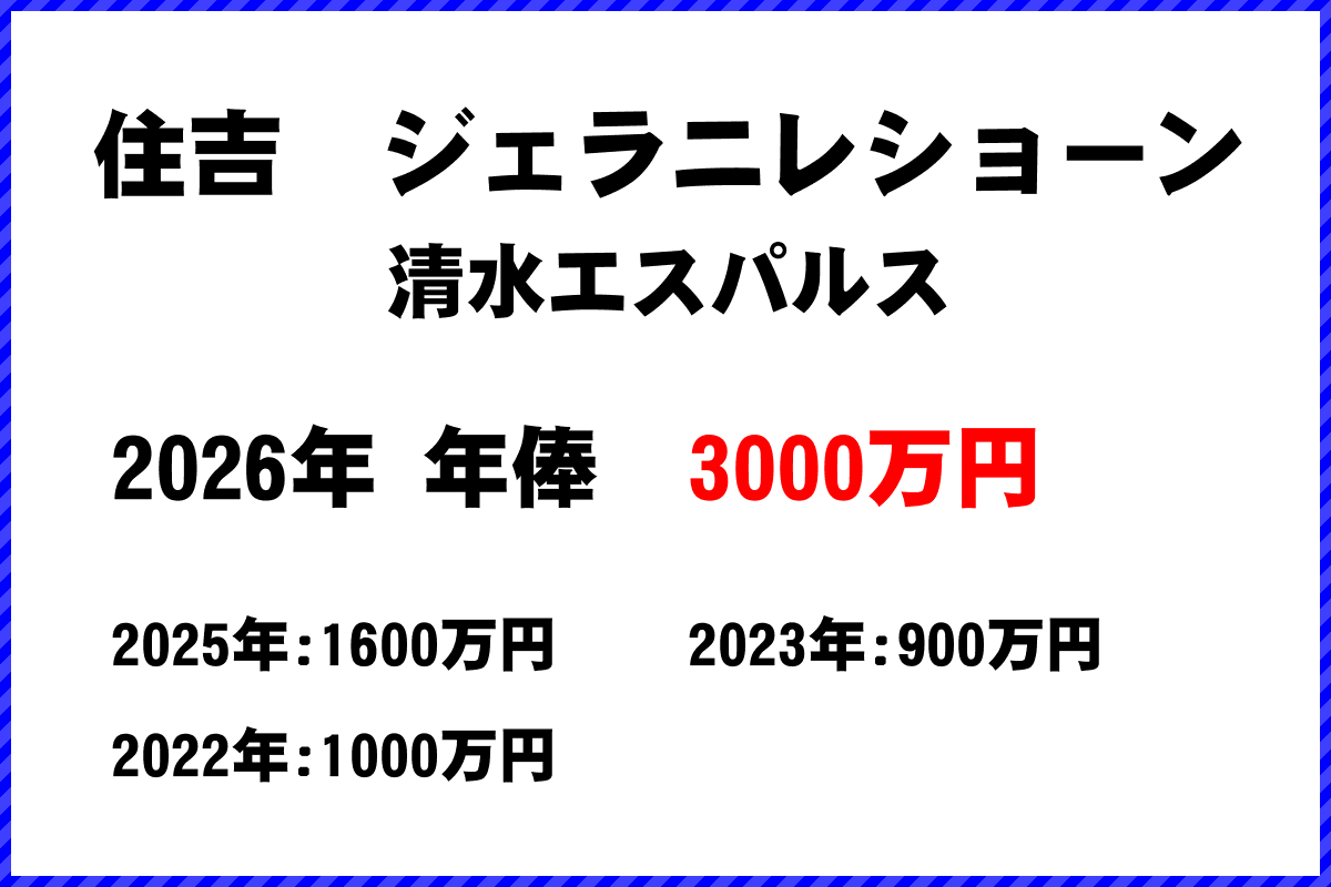 住吉ジェラニレショーン選手の年俸