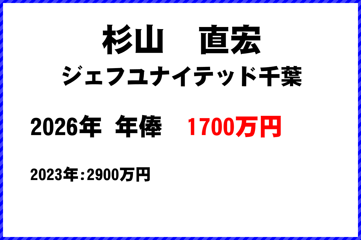 杉山直宏選手の年俸