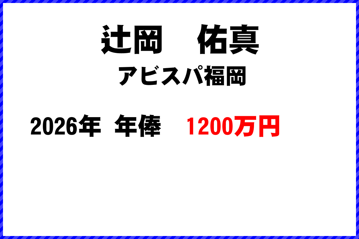 辻岡佑真選手の年俸