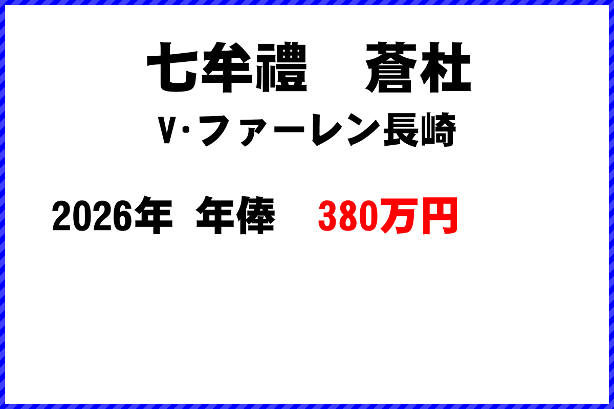 七牟禮蒼杜選手の年俸