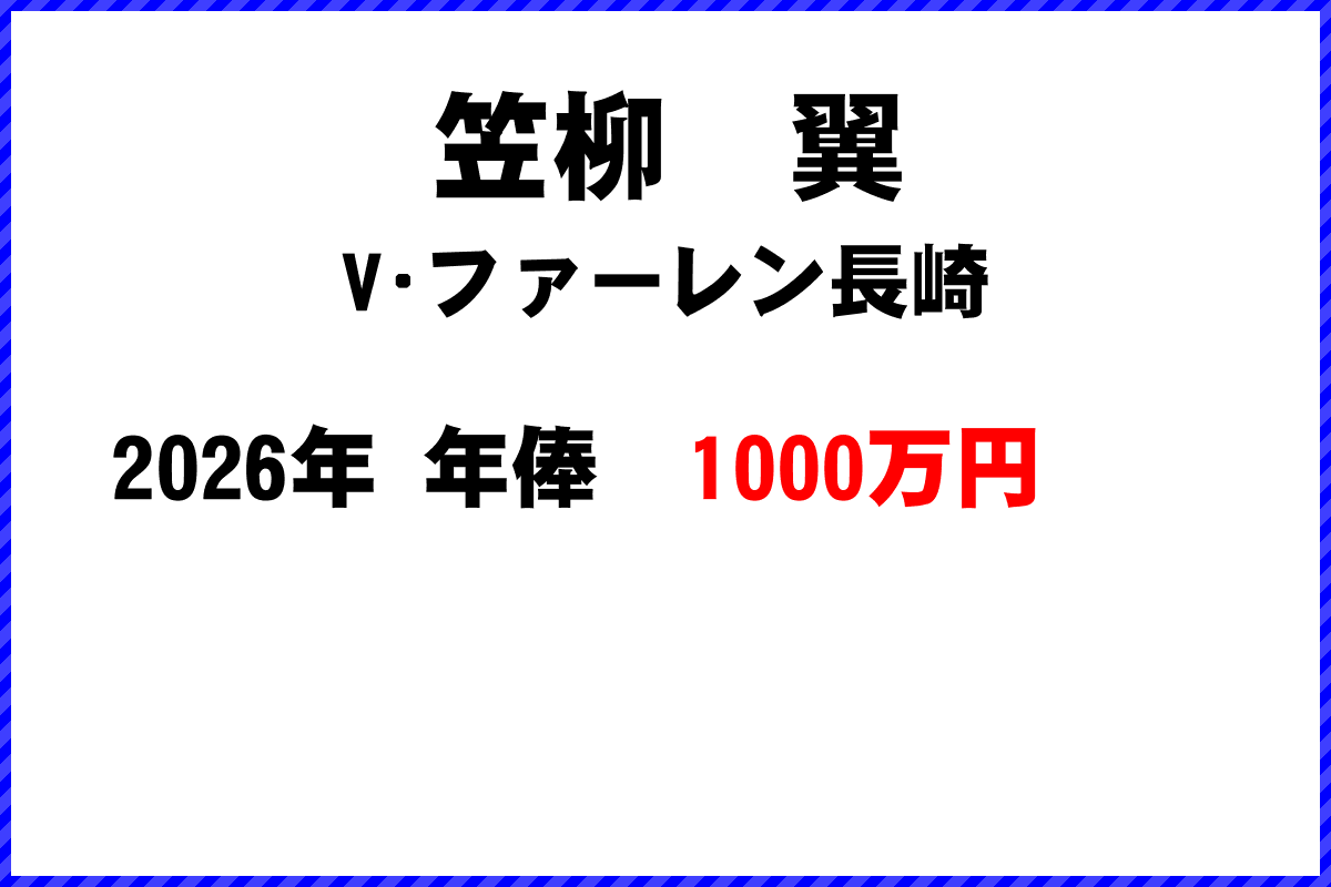 笠柳翼選手の年俸