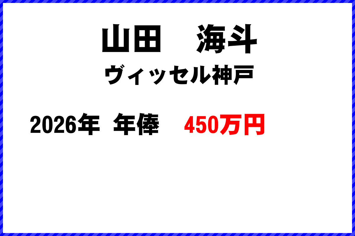 山田海斗選手の年俸