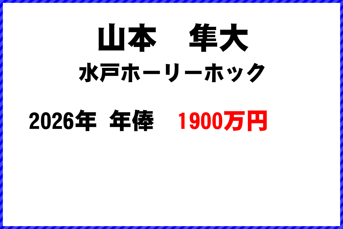 山本隼大選手の年俸