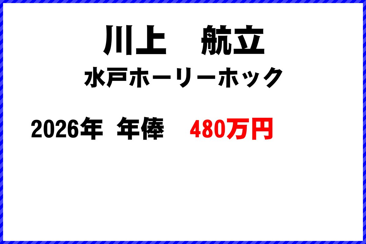 川上航立選手の年俸