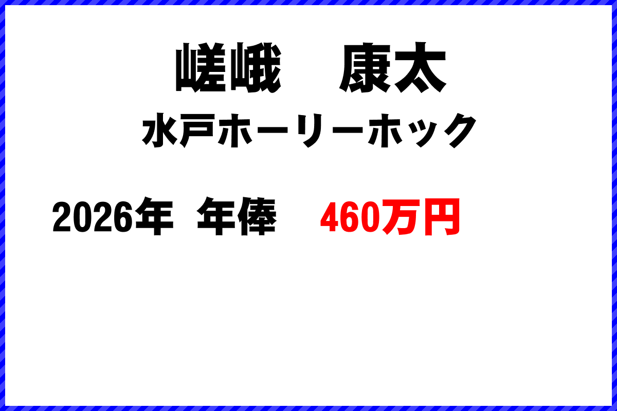 嵯峨康太選手の年俸