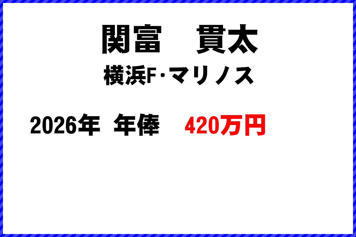 関富貫太選手の年俸